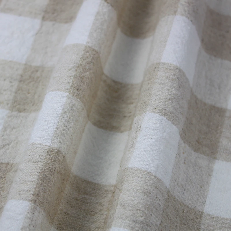 Textiles Linen Cotton Fabric For Curtain Garment Plaid Fabric After Wash Yarn Dyed Crepe Check Fabric for Shirt and Dresses