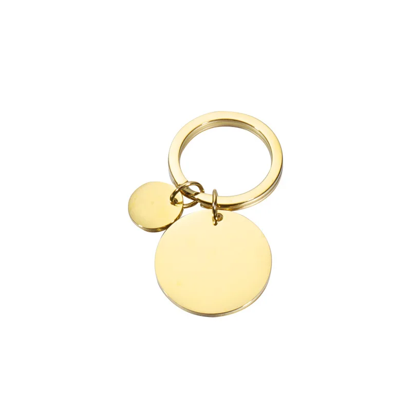 High Polished DIY Bag Hanging Laserable Custom ID Stainless Steel Round Pendant Metal Key Chain
