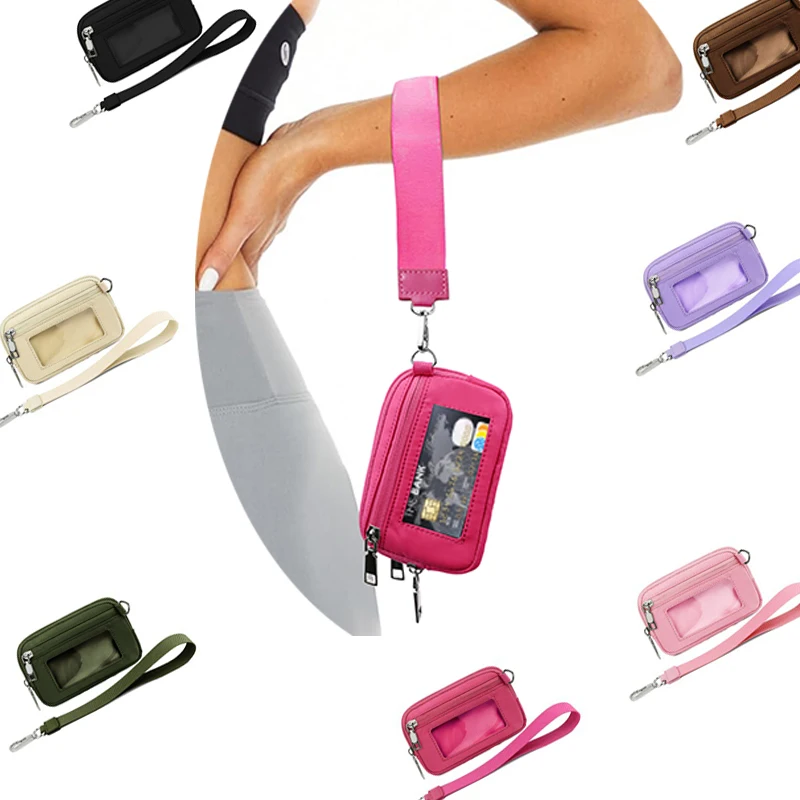 Keychain Bracelet Portable Key Chain Coin Card Holder Clutch Waterproof Small Wristlet Wallet Bag Pouch With Zipper Pocket Strap