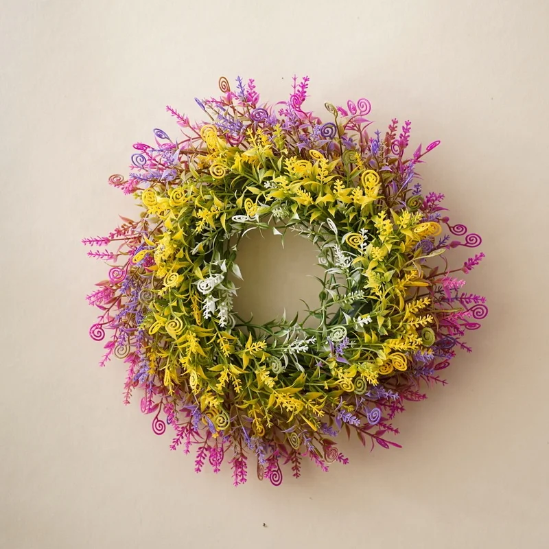 Starry Artificial Gypsophila Wreath Colorful Flower Wreath for Window Home Porch Farmhouse Patio Garden Decor