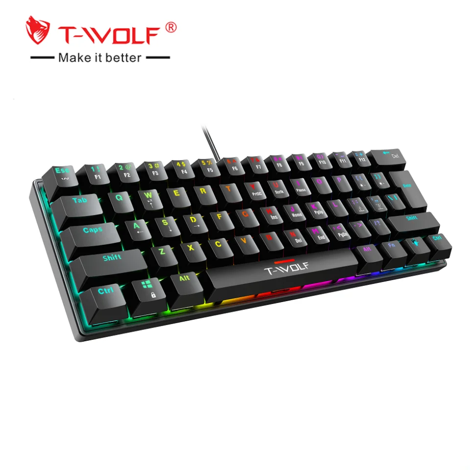 Wholesale Hot sale TWOLF T61 teclado 60% blue switch Spanish Russian language mini custom rgb mechanical gaming keyboard