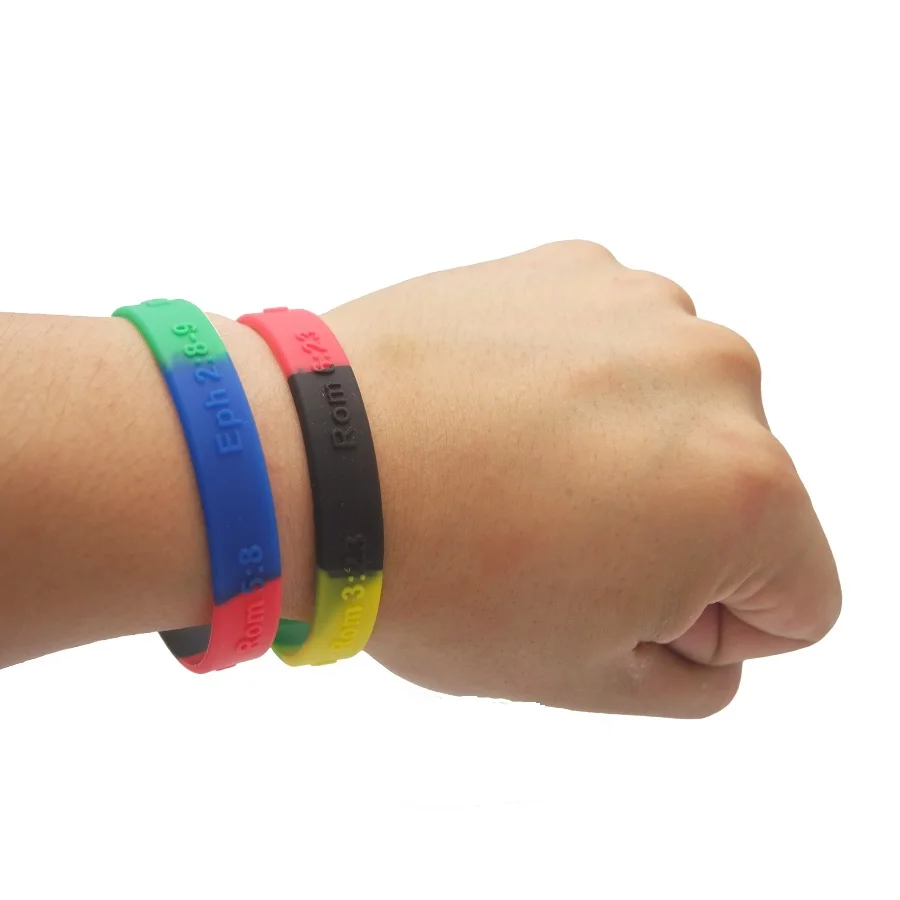 Segmented Colors Silicone Rubber Wristband Embossed logo