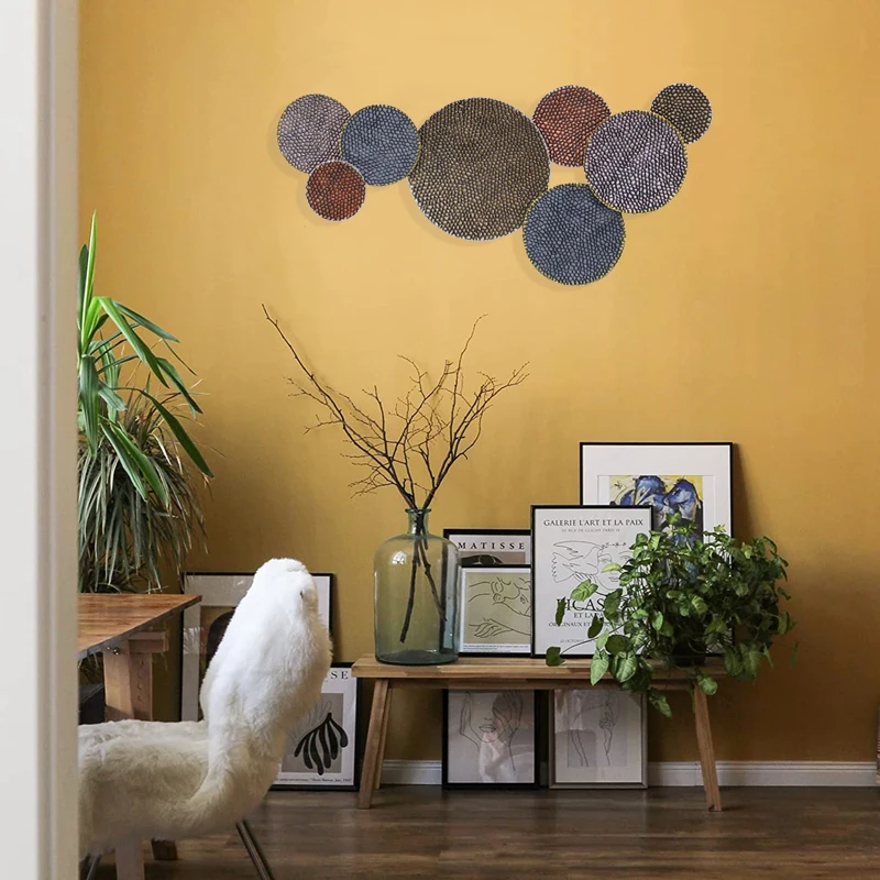 MR 3D Luxury Metal Wall Art Decor Retro Round Lotus Leaf Wall Sculptures Hanging for Home Decorations