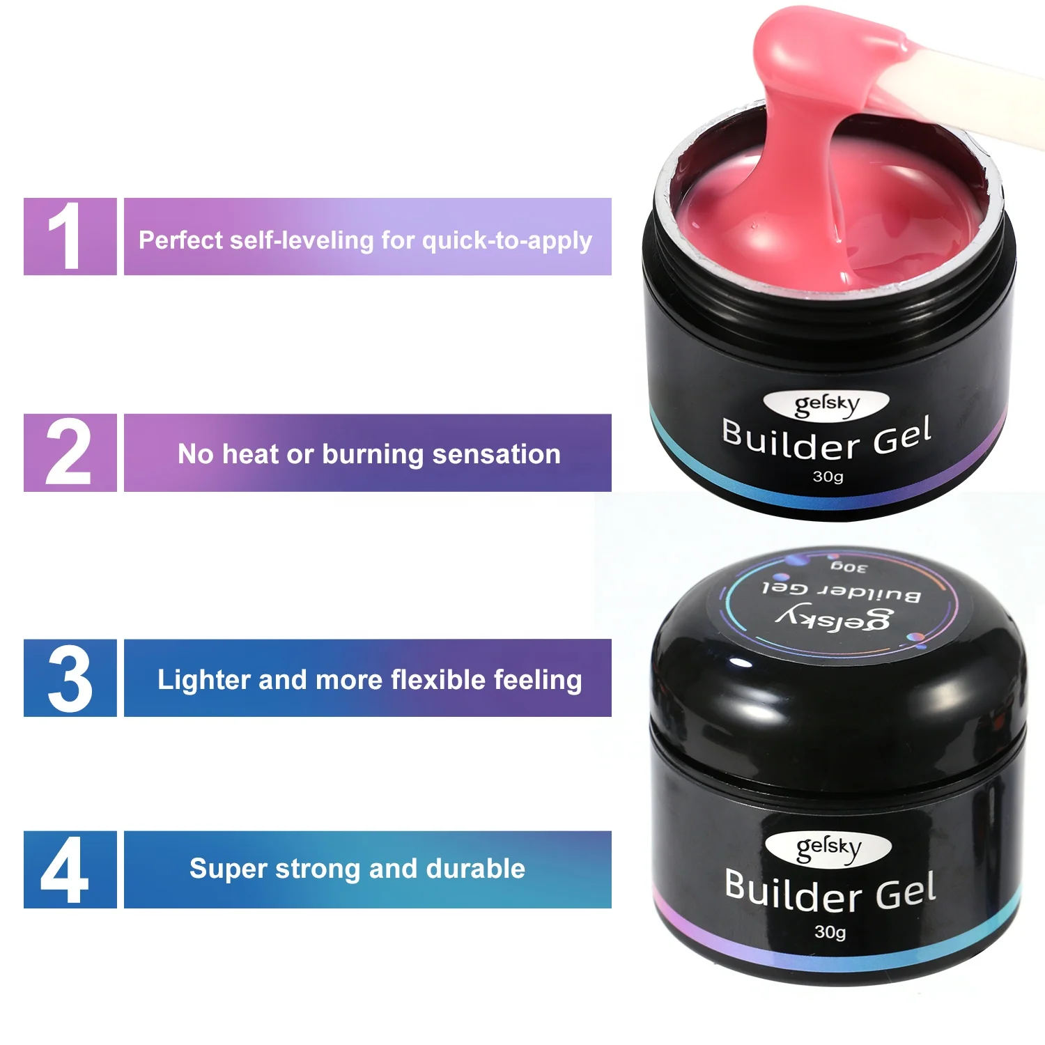 Gelsky 30G Solid Non Stick Builder Nail Gel Long Lasting Natural 51 Colors Builder Extension Gel Polish