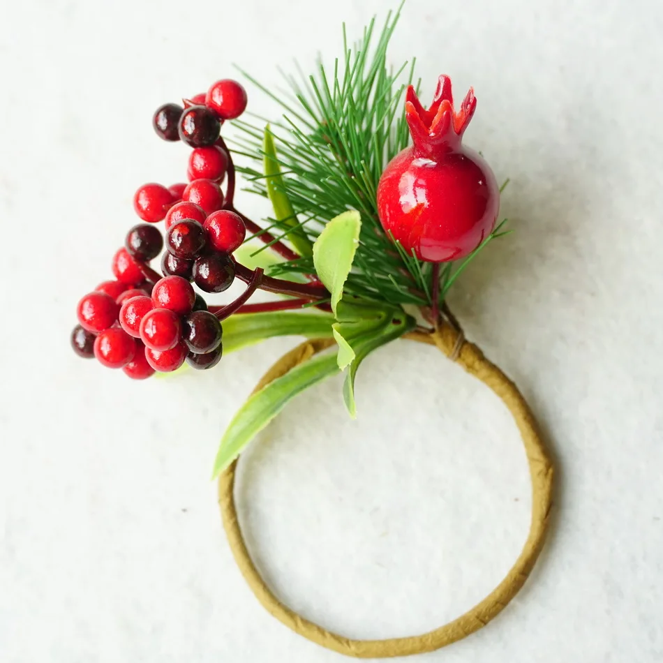 
Artificial Pomegranate pine needle And Berry Napkin Ring For Christmas Dinner Party 