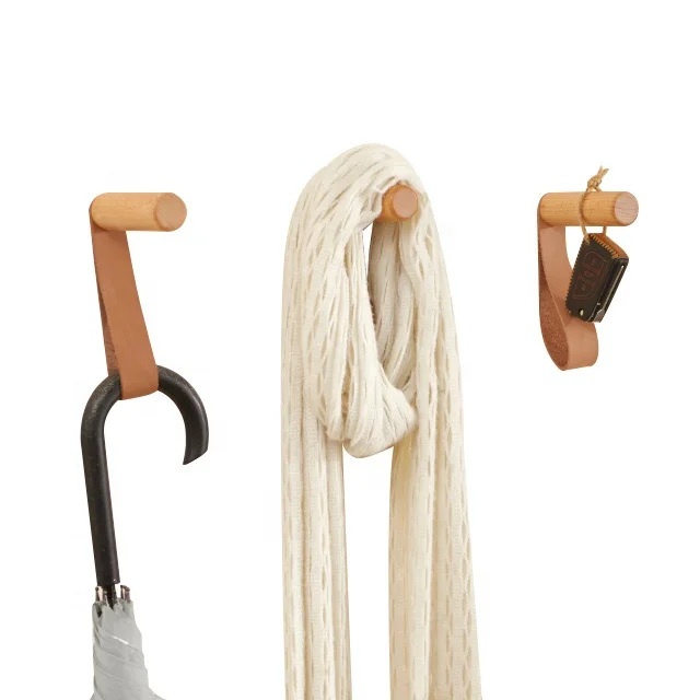 Vietnam Modern Single Key Hanger Hook Decorative For Wall Nordic Leather Wooden Wall Hooks