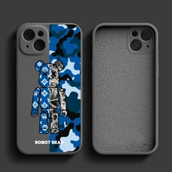 ROBOT Bear Phone Case for iPhone 14 13 Pro 12 11 Pro Xs X XR Max 8 7 SE with Cloth Silicone Cases Soft Back Cover