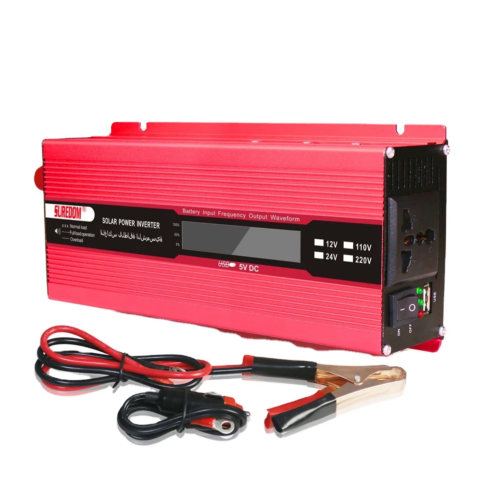 Suredom dc 12v 24v to ac 110 220v 230v power inverter car invater 1000w 2000w 3000w with display