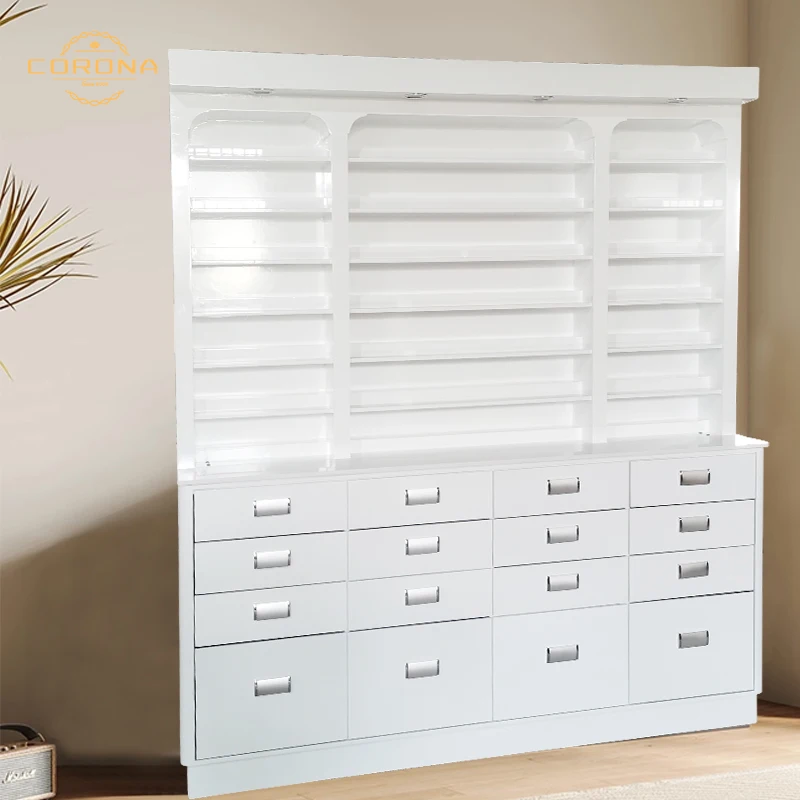 Salon Furniture French White High Gloss Wooden Display Rack Shelf Cabinet for Nail Polish