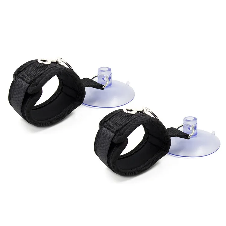 Ninghao Cotton black bondage handcuff with strong suction cup sucker for slave cosplay games