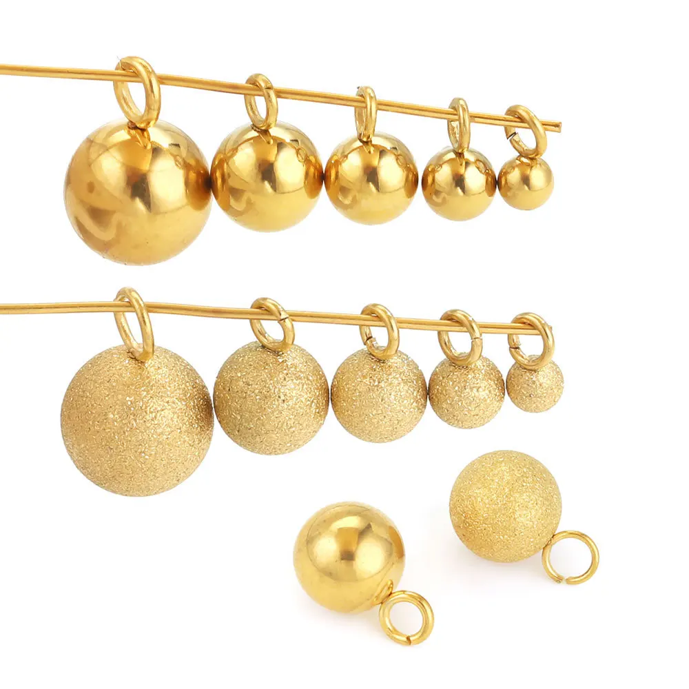 Stainless Steel Crimp and End Beads Round Ball Charms Frosted Tiny Drop Pendant Jewelry Components Making