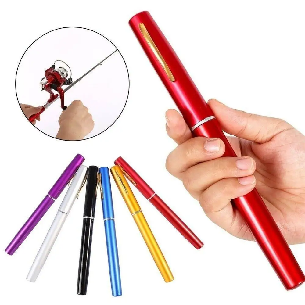 Telescopic Lightweight Mini Portable Pocket Fish Pen Shape Aluminum Alloy Fishing Rod Pole + Reel Tackle Tools