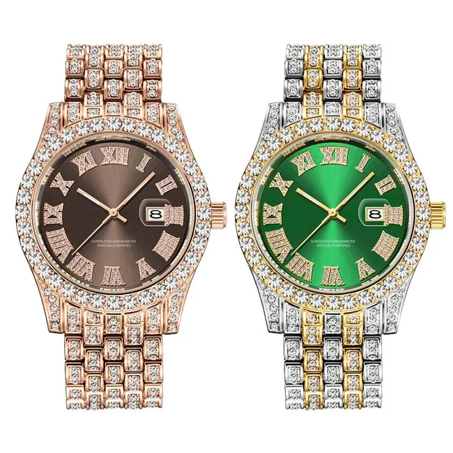 Wholesale Exclusive Steel Branded Cheap Men Fashion Luxury Waterproof Inlaid Diamond Quartz Wrist Watches