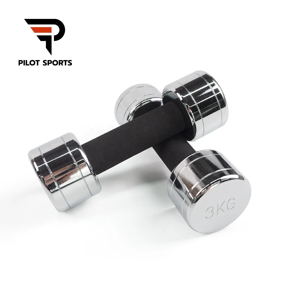 Pilot Sports Home Gym Workout Round Steel Weight lifting Dumbbell Electroplated Chrome Stainless Dumbbell With Foam Handle