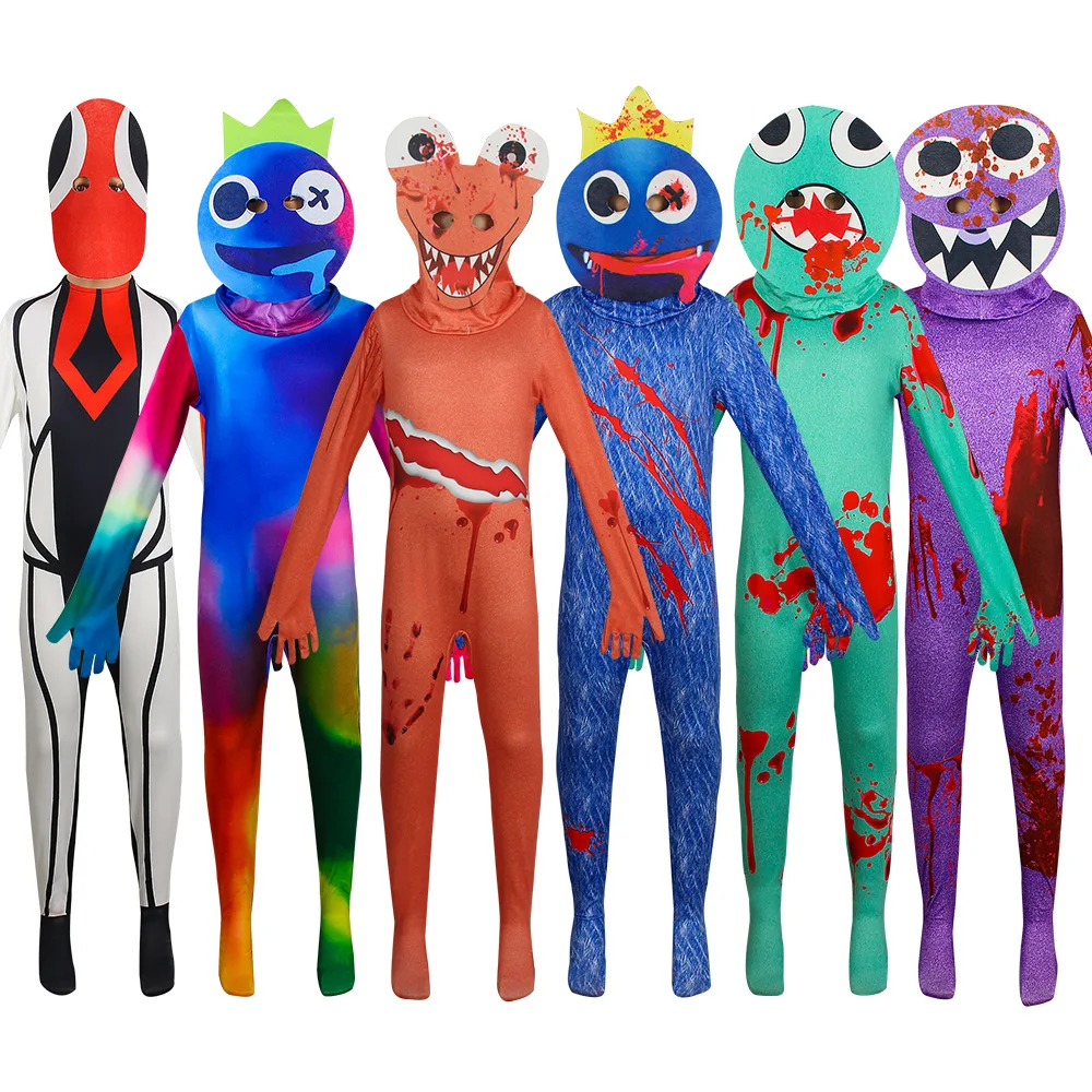 Rainbow Friends Costume Kids Boys Blue Monster Wiki Cosplay Horror Game Halloween Jumpsuit Including headgear Party Costume