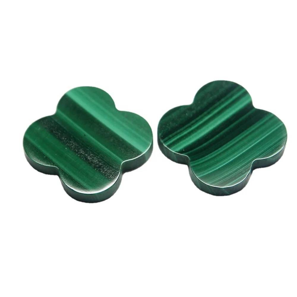 HQ Gems 13X13X2mm  VC Hight Quality Green Malachite Mother Of Pearl  Four Leaf Clover Stones