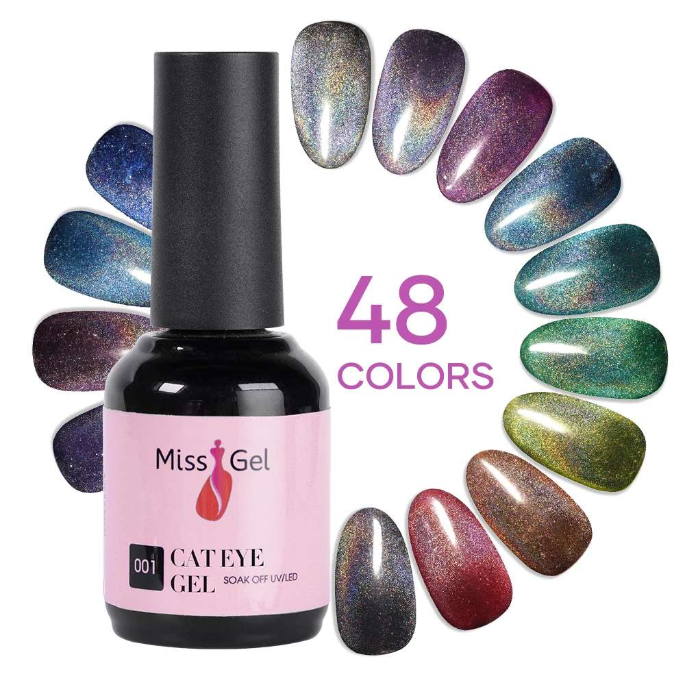 Missgel 48 mixed color glitter fantasy sprite cat eye gel oem long lasting private label hema free uv gel nail polish
