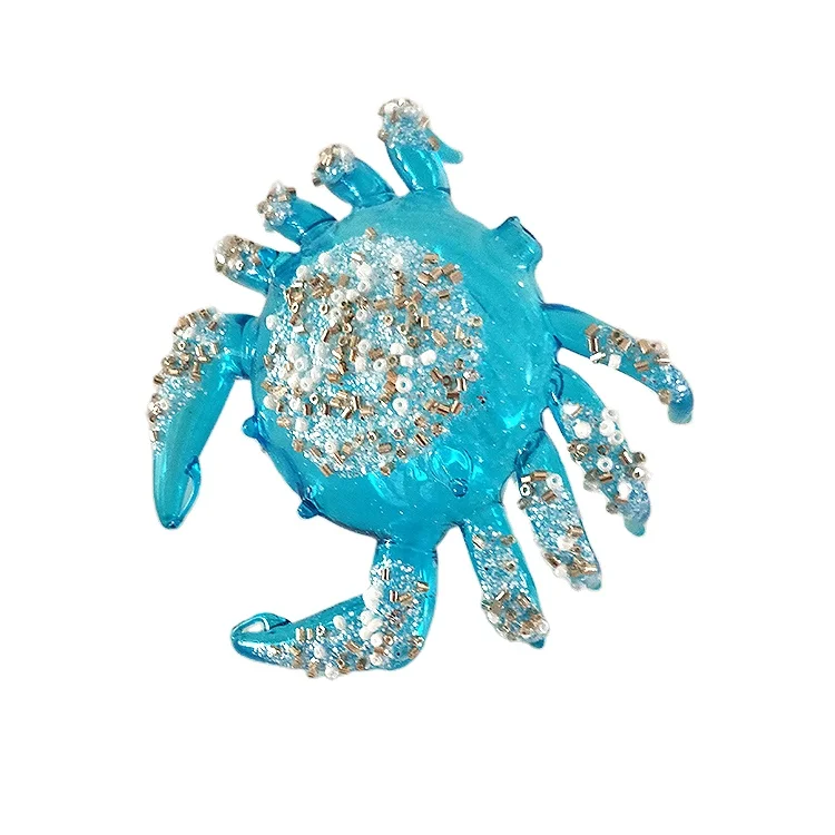New Design Custom Made Sea Animal Crab Shaped Figurine Glass Blown Christmas Ornaments For Xmas Tree Hanging Decoration And Gift