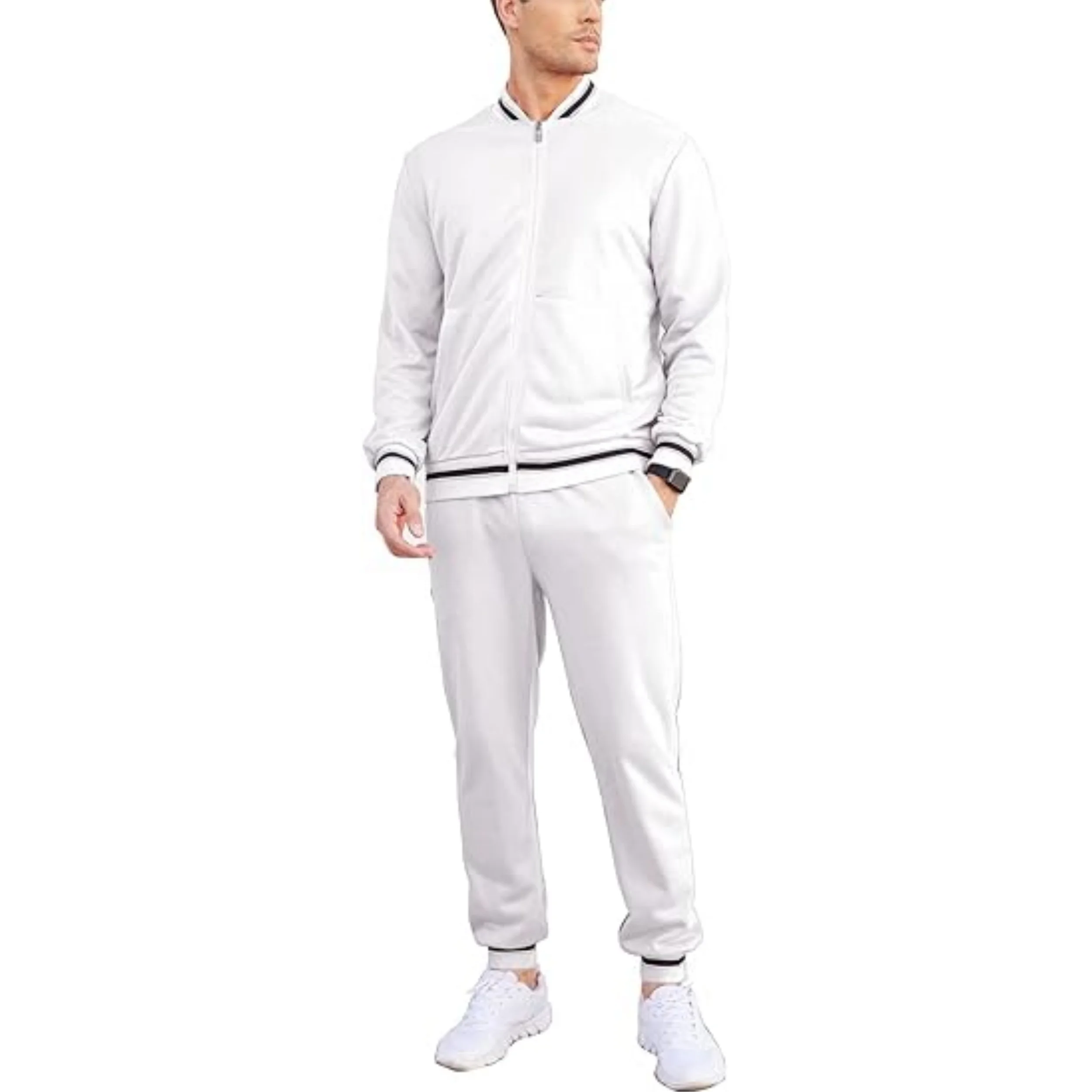 Wholesale mens athletic wear 100% polyester zipper tracksuits  casual  training sweatsuits  sports wear set for men