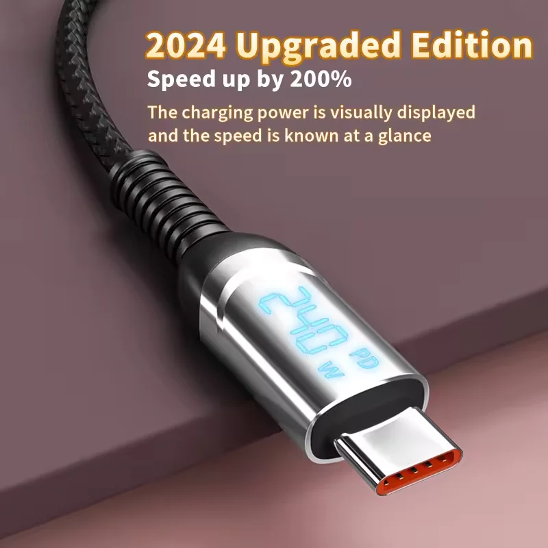 USB To C 240W Magnetic Fast Charging Cable Braided Self Winding Retractable Magnet Cable Digital Display Phone Charger Cord