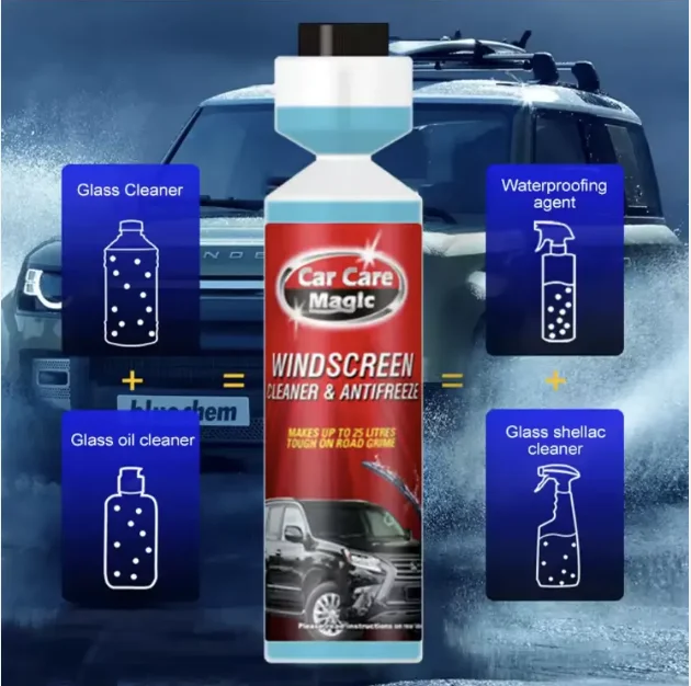 WINDSCREEN CLEANER & ANTI-FREEZE ammonia-free incorporates a rain repellent agent gentle glass cleaning and removal of stains