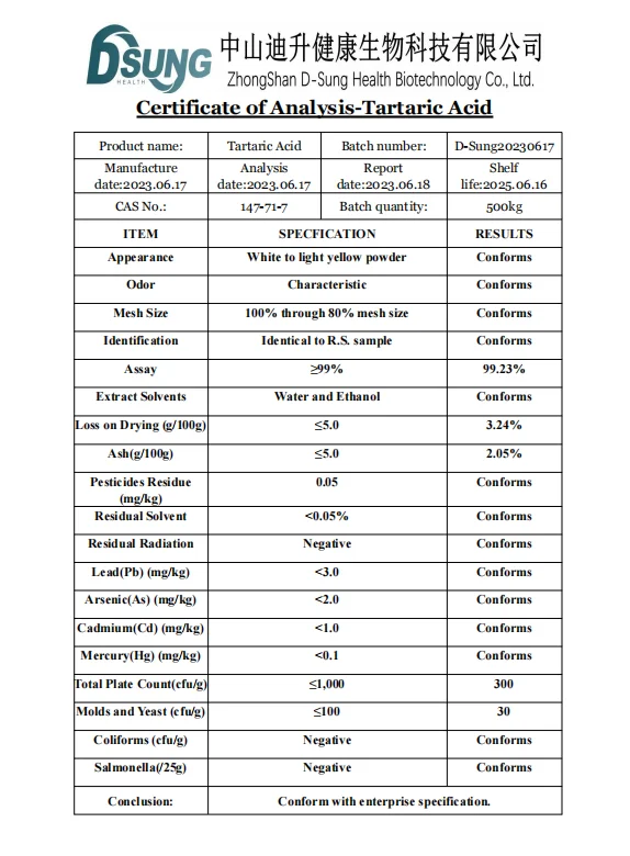 High quality 99% tartaric acid tartaric acid price tartaric acid