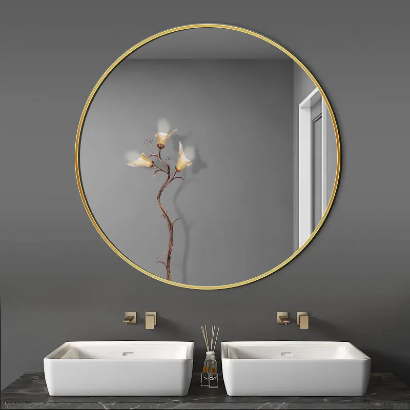 Custom Aluminum Alloy Large Round Black Gold Frame Mirror Wall Mounted Bathroom Mirror Circle Decoration Wall Mirror