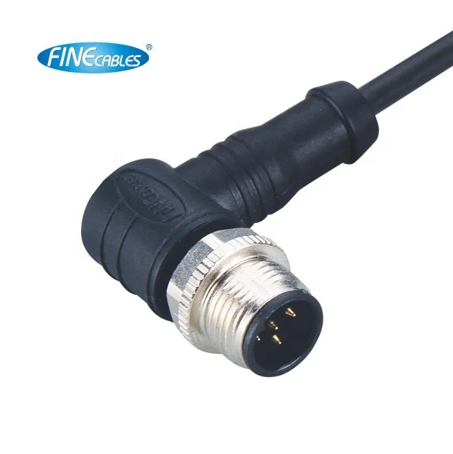 Finecables A Code Waterproof 5pin Cable Plug M12 Right 4pin Angel Male Connector