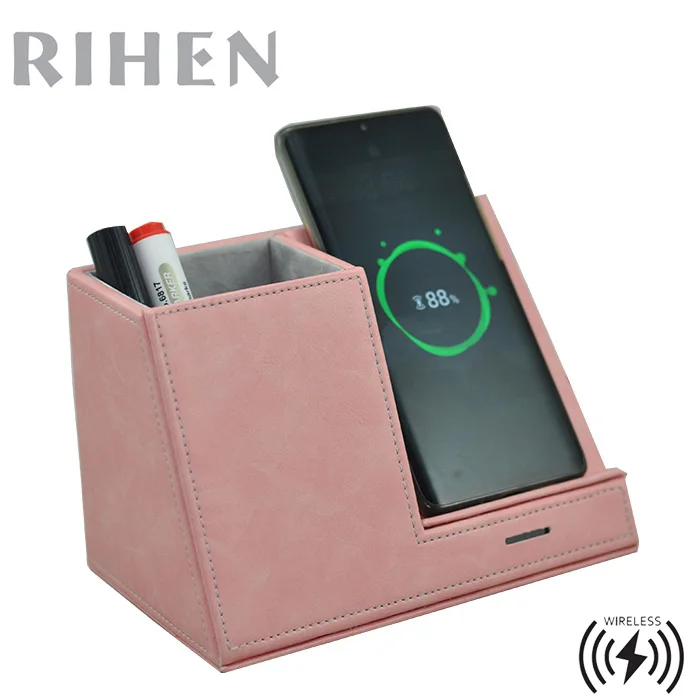 
Luxury wireless charger smart phone holder with pen holder 