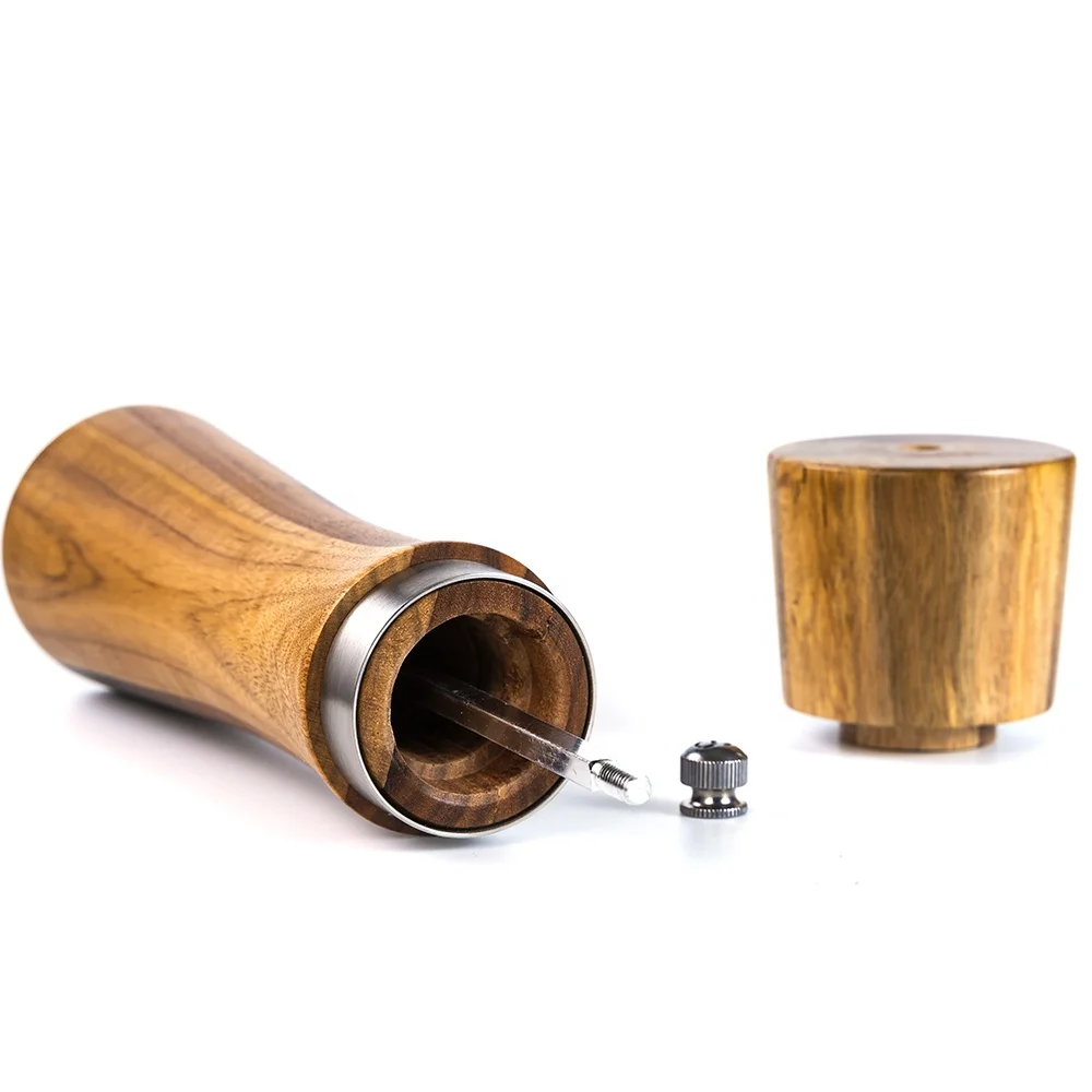 Bulk Kitchenware Manual Wooden Spice Mill Acacia Wood Salt Shaker Adjustable Ceramic Salt And Pepper Grinder
