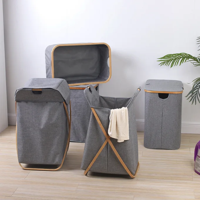 Collapsible Sundries Laundry Bag Bamboo Handles Hamper Moisture-proof Felt Storage Basket