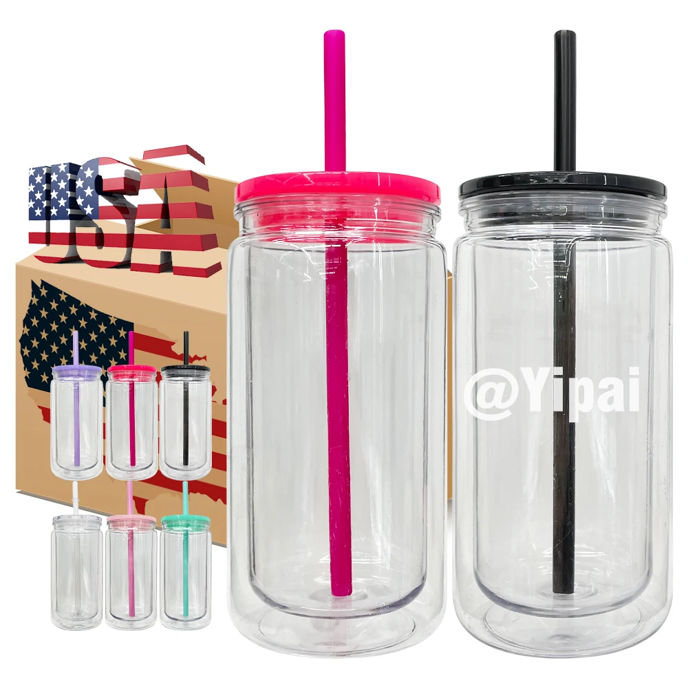 USA warehouse BPA free 12oz inner 16oz outer double wall clear snow globe with pre-drilled hole and plug