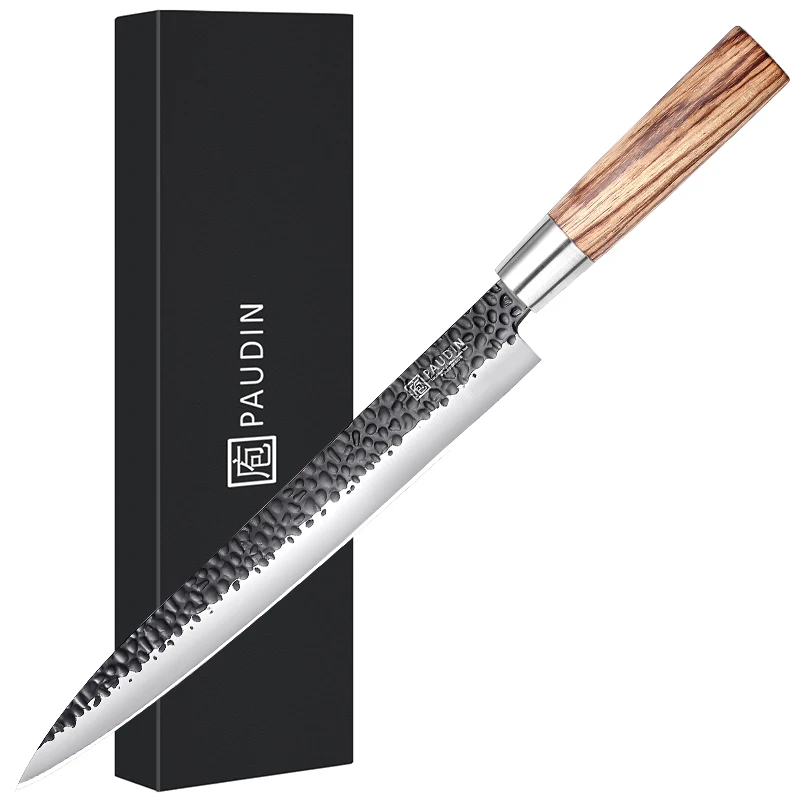 10' Zebrawood Handle Professional Kitchen Knife Japanese Style Sashimi Knife Sushi Knives With Stainless Steel Hammer Blade