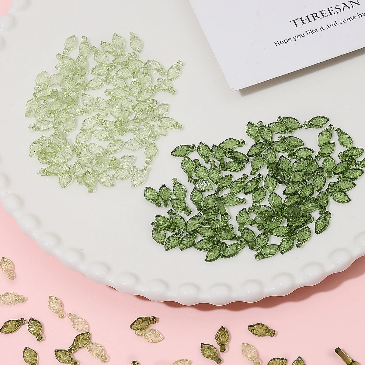 Wholesale Acrylic Transparent Small Green Tree Leaves Beads For DIY Waist Bracelets Charms Jewelry Making Findings Accessories