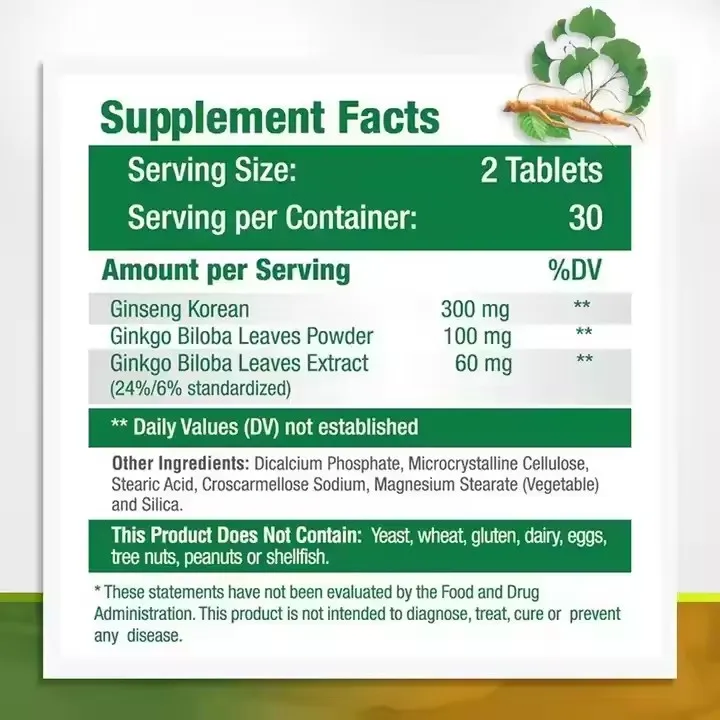 OEM/ODM Gingko Biloba Panax экстракт женьшеня добавка для повышения энергии мужские фитнес-капсулы