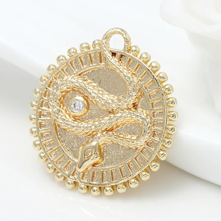 Factory Direct Sales Fashion 18k Gold Plated Inlaid Zircon Round Commemorative Coin Pendant