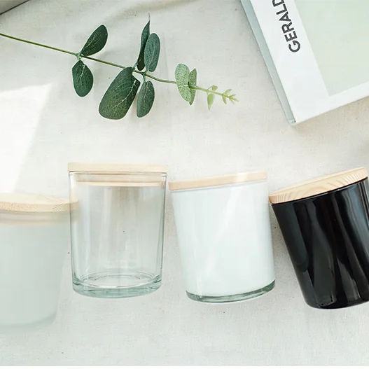 Wholesale Color Frosted Glass Candle Jars With Wooden Lid
