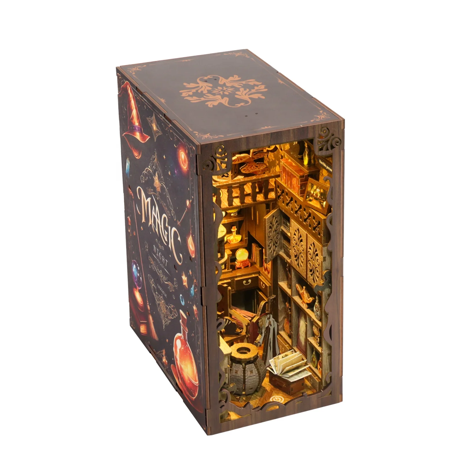 Best Selling Doll Houses Magic 3D Puzzle Wooden Bookshelf Nook Book Decoration Collectibles Book Nook for Christmas Gifts
