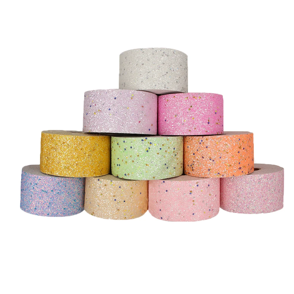 DIY Hair Bows Crafts 3' 75mm Chunky Glitter Faux Leather Ribbon For Christmas Ribbon Hair Bow