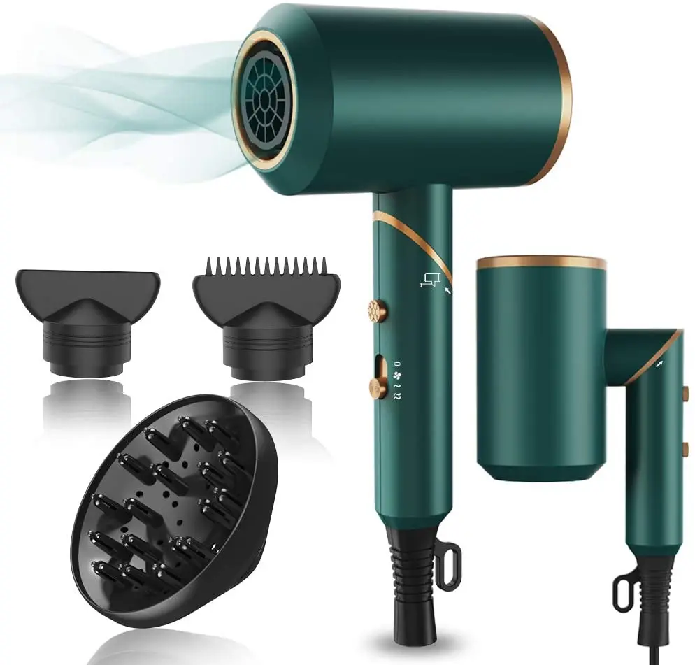 Professional Luxury Mini Hot Air Brush Hair Dryers Negative Ionic Portable Hair Blow Dryer Strong Wind Hot Dryer for Travel Home