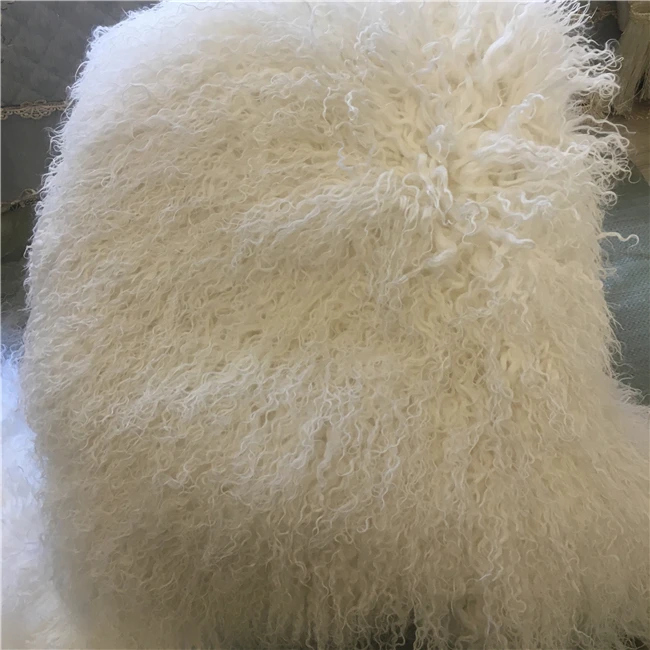 Natural White Beige Haired Long Rugs Tibetan Lamb Fur 60 X 120cm