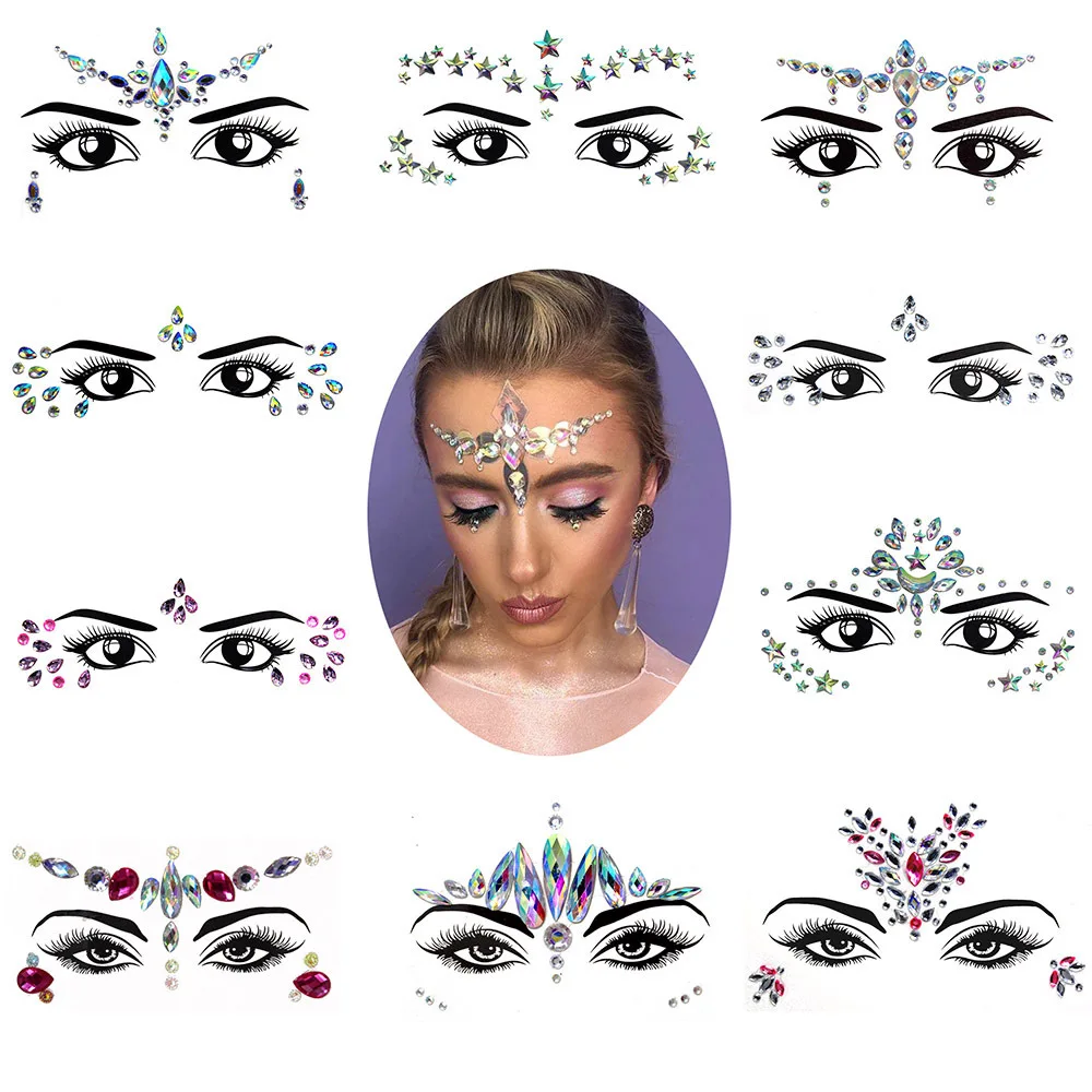 Gomi Rhinestone Mermaid Face Jewels BODY STICKERS Drill Temporary Eyebrow Tattoo Sticker