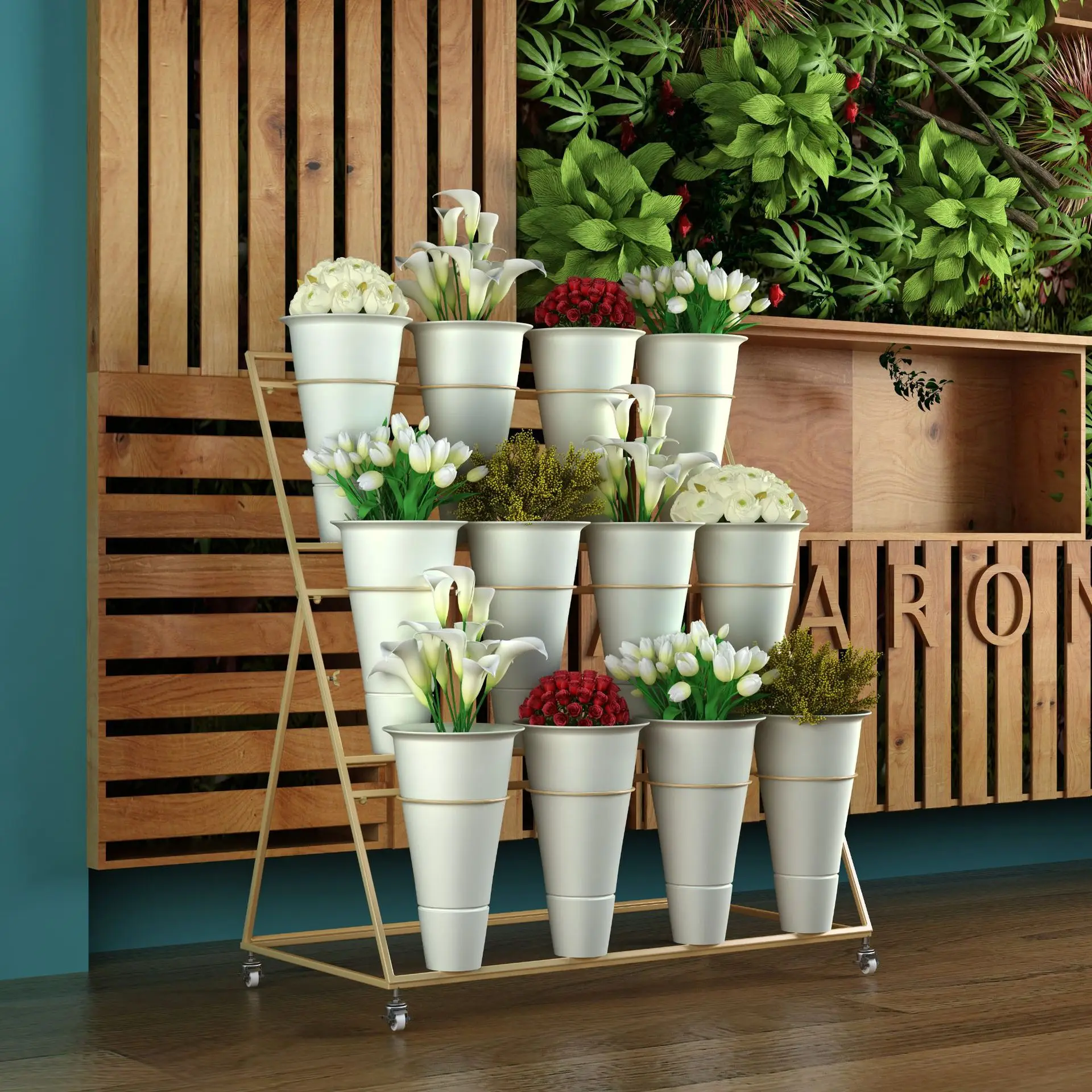 New Arrival Flower Display Rack Multi-tier Flower Rack Iron Flower Bucket Stand