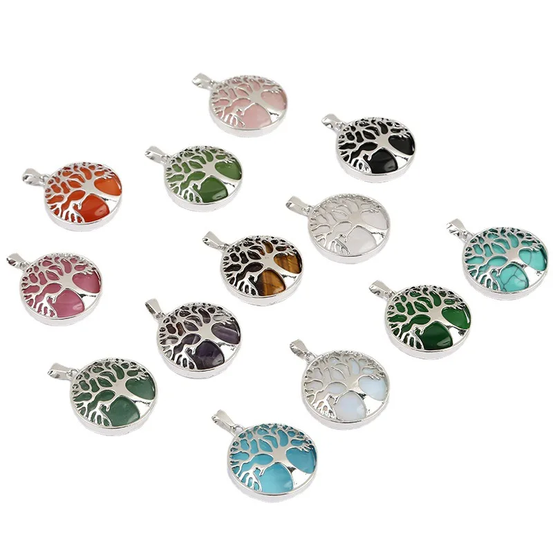 Hot Selling Natural Jade Crystal Craft Tree of Life Pendant Necklace Hollow Peace Jewelry with Personality