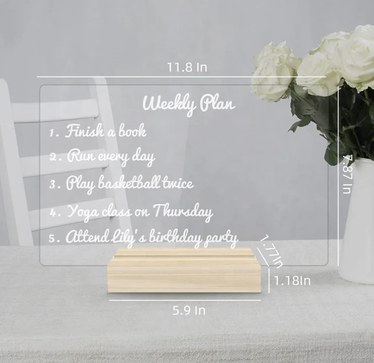 Clear LED Light Up Stand Note Board Refrigerator Acrylic Dry Erase Board