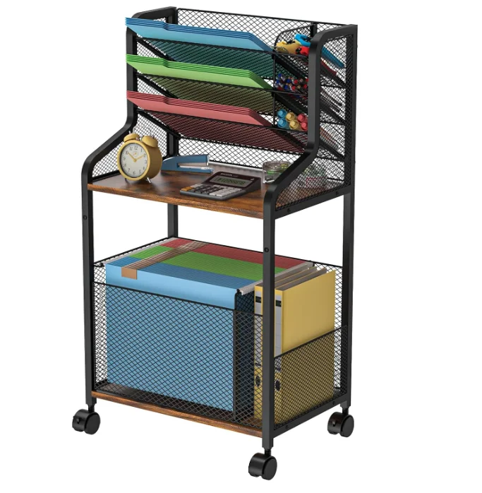 Zhongou Wholesale Bookshelf Cart Rolling 5 Tier File Cart with Hanging File Folders Paper Organizer for Office