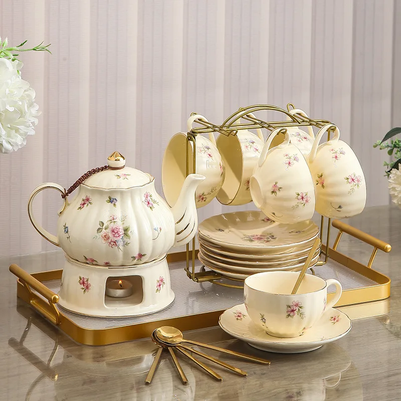 Wholesale Ceramic Coffee Pot Set Candle Heating Teapot Home English Afternoon Teapot Fruit Teapot Tea Cup