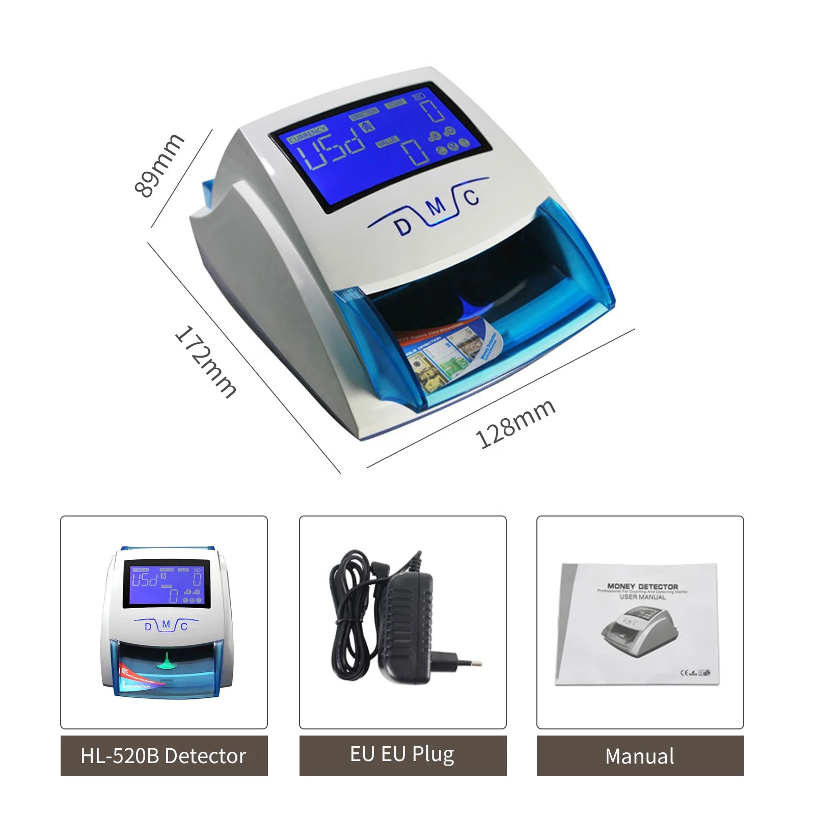 HL-520B EUR USD GBP LBP Mini Handy Banknote UV/MG Detecting Machine Euro Notes Money Bill Cash Detector Ready to Ship