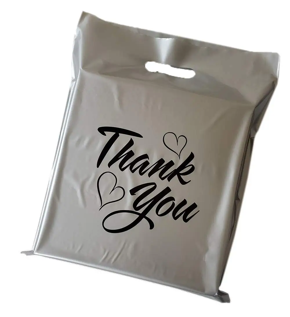  100 Пластиковые серебряные пакеты Thank You Die Cut handle Bag для