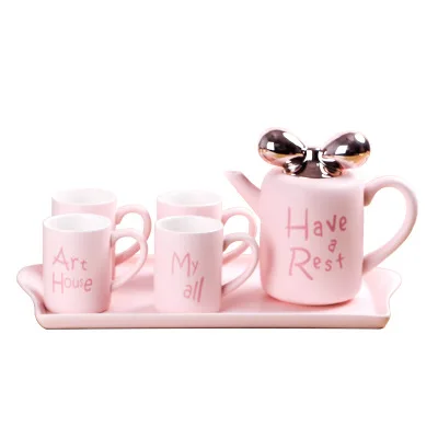 Розовый чайник, Минималистичная сублимационная керамическая кружка, наборы чайных чашек с подносом